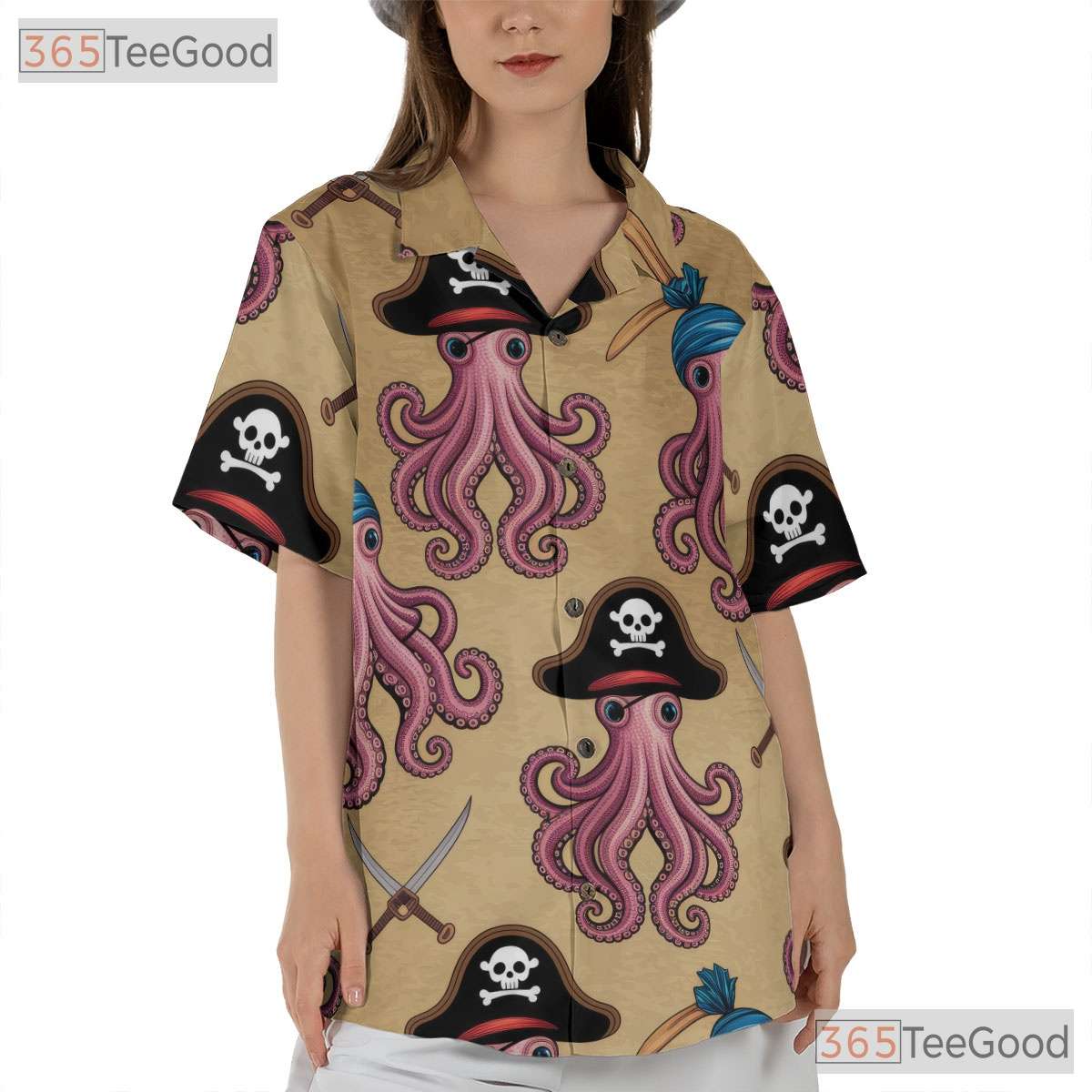 Pirate Kraken Octopus Hawaiian Shirt- Unisex Nautical Summer Casual Vacation Top