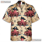Pirate Octopus Nautical Map Hawaiian Shirt- Unisex Retro Kraken Beachwear