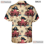 Pirate Octopus Nautical Map Hawaiian Shirt- Unisex Retro Kraken Beachwear