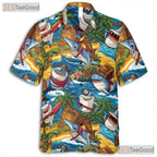Pirate Shark Hawaiian Shirt Men Women, Tropical Beach Party Aloha Top