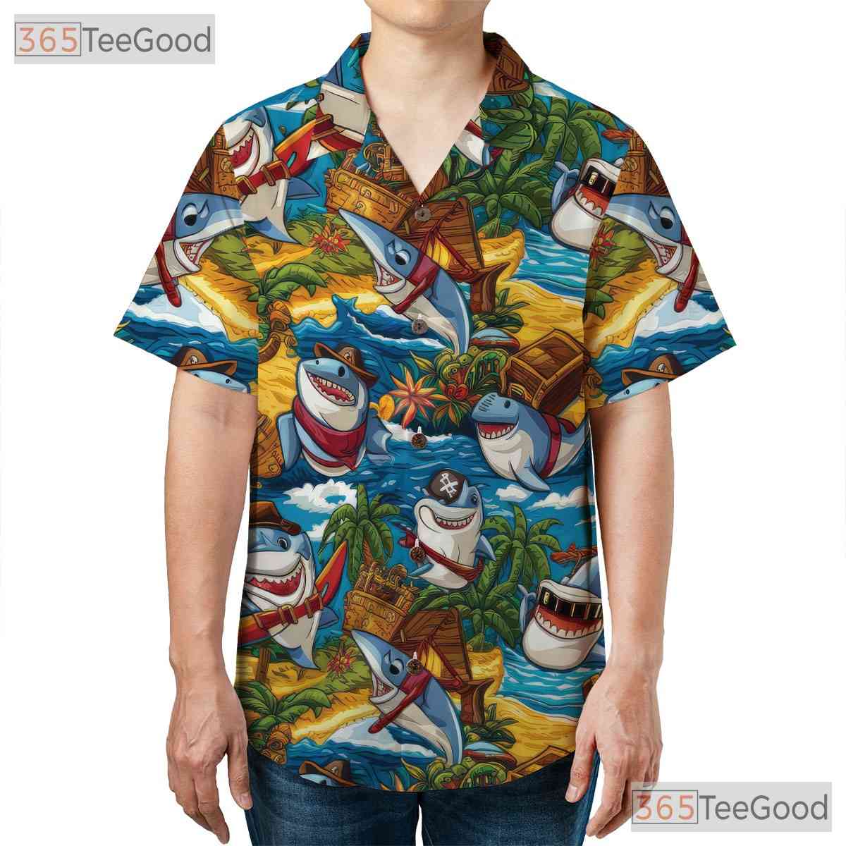 Pirate Shark Hawaiian Shirt Men Women, Tropical Beach Party Aloha Top