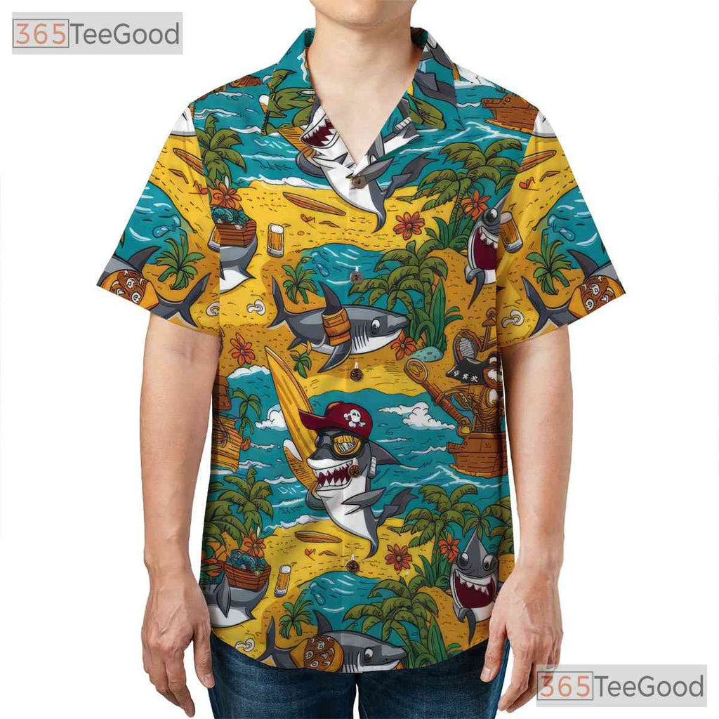 Pirate Shark Hawaiian Shirt Tropical Surf Vibe Men Women Aloha Top