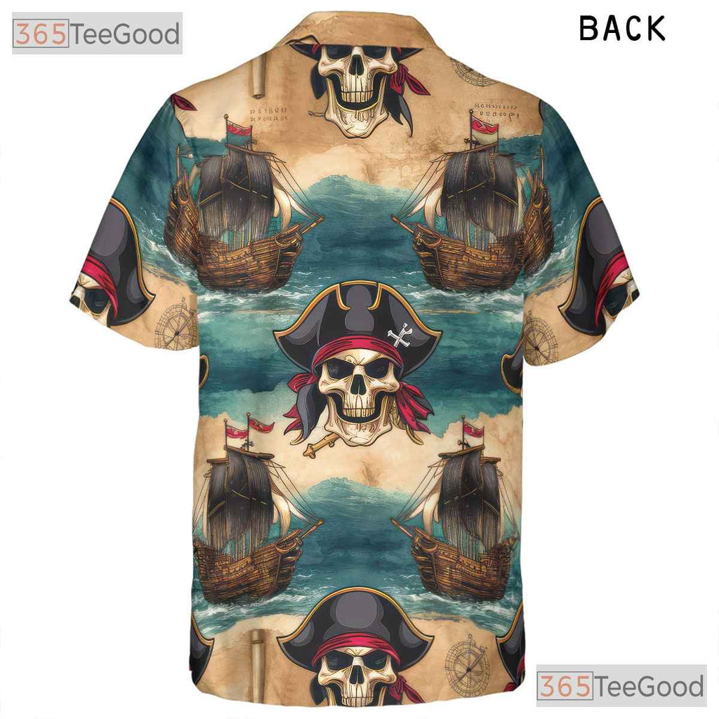 Pirate Skull Treasure Map Hawaiian Tee - Unisex Vintage Style Aloha Shirt