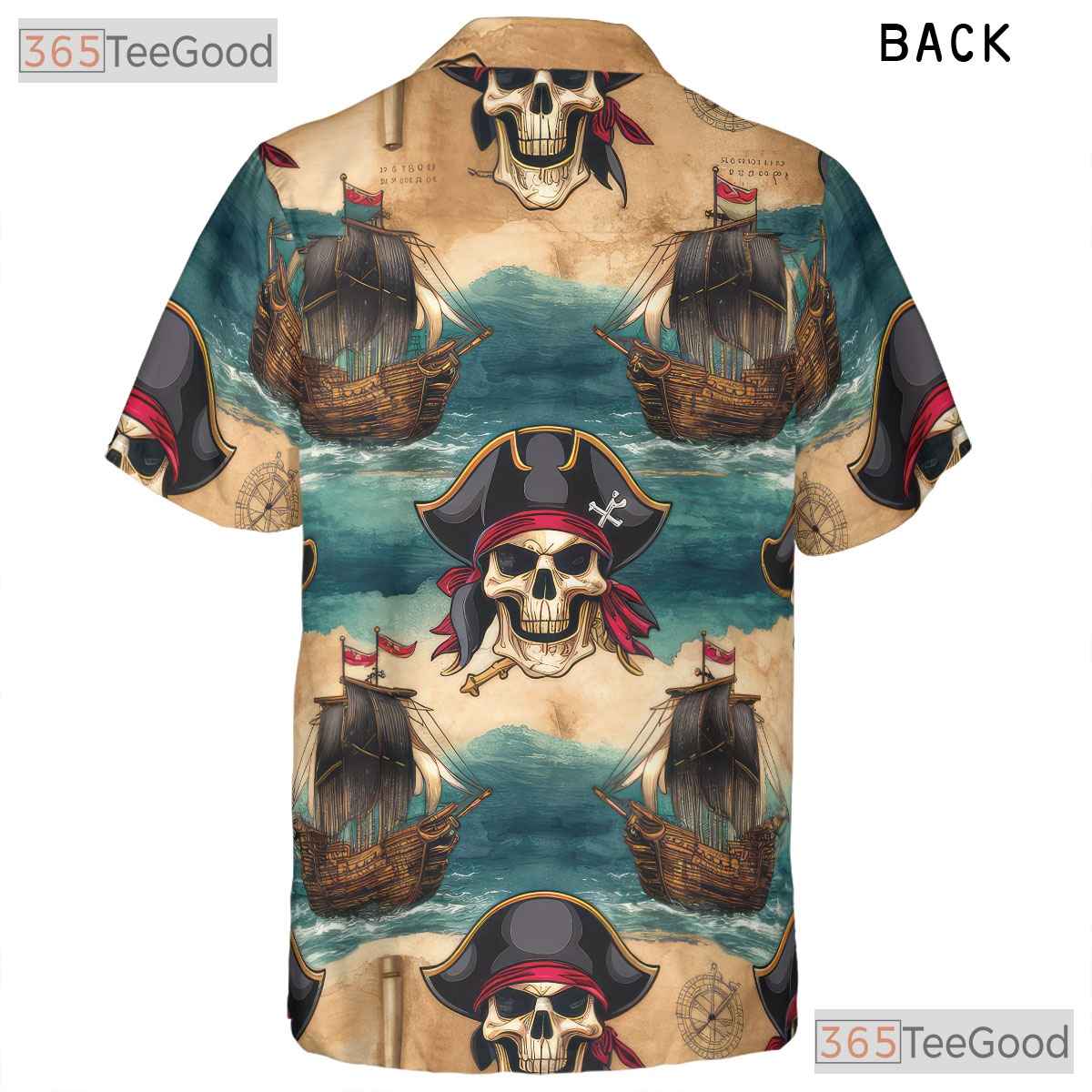 Pirate Skull Treasure Map Hawaiian Tee - Unisex Vintage Style Aloha Shirt