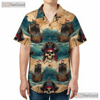 Pirate Skull Treasure Map Hawaiian Tee - Unisex Vintage Style Aloha Shirt
