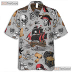 Pirate Skull Vintage Nautical Treasure Map Design Hawaiian Shirt Unisex Top