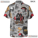 Pirate Skull Vintage Nautical Treasure Map Design Hawaiian Shirt Unisex Top