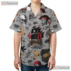 Pirate Skull Vintage Nautical Treasure Map Design Hawaiian Shirt Unisex Top