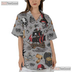 Pirate Skull Vintage Nautical Treasure Map Design Hawaiian Shirt Unisex Top