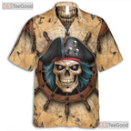 Pirate Skull Vintage Skeleton Ship Seamless Pattern Hawaiian Tee Unisex Top
