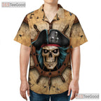 Pirate Skull Vintage Skeleton Ship Seamless Pattern Hawaiian Tee Unisex Top