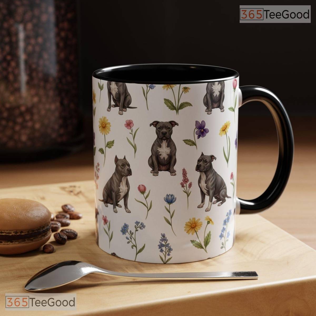 Floral Pit Bull Dog Lover Gift Two Tone Ceramic Accent Mug For Dog Moms And Pet Owners