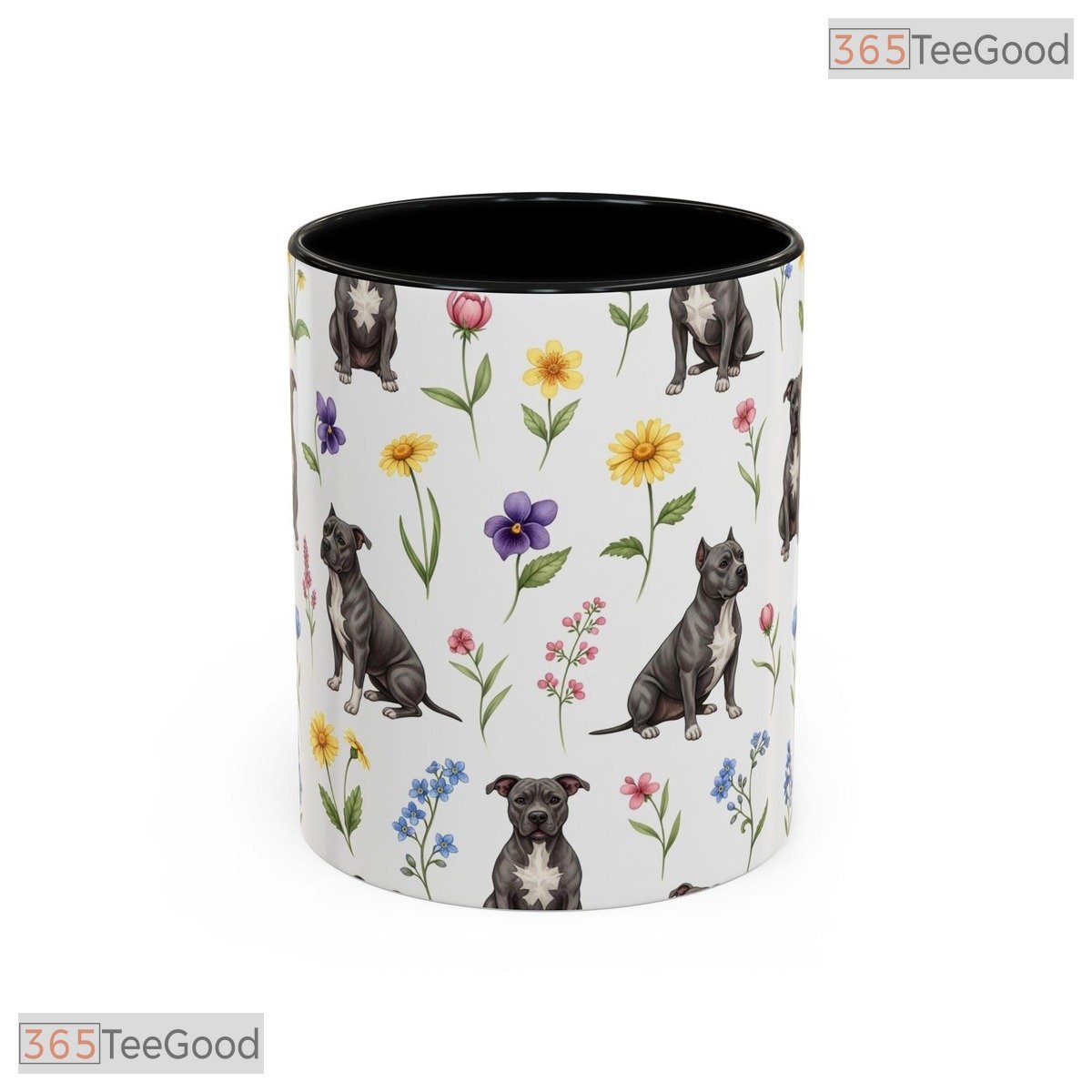 Floral Pit Bull Dog Lover Gift Two Tone Ceramic Accent Mug For Dog Moms And Pet Owners