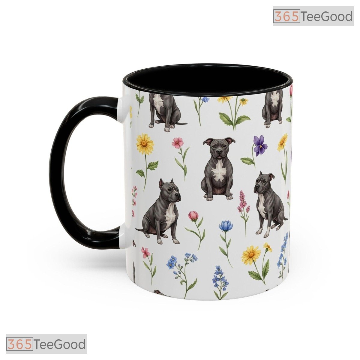 Floral Pit Bull Dog Lover Gift Two Tone Ceramic Accent Mug For Dog Moms And Pet Owners