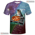 Funny Pizza Cat American Eagle Flag 3D Graphic Printed Casual Unisex Tee Shirt Top