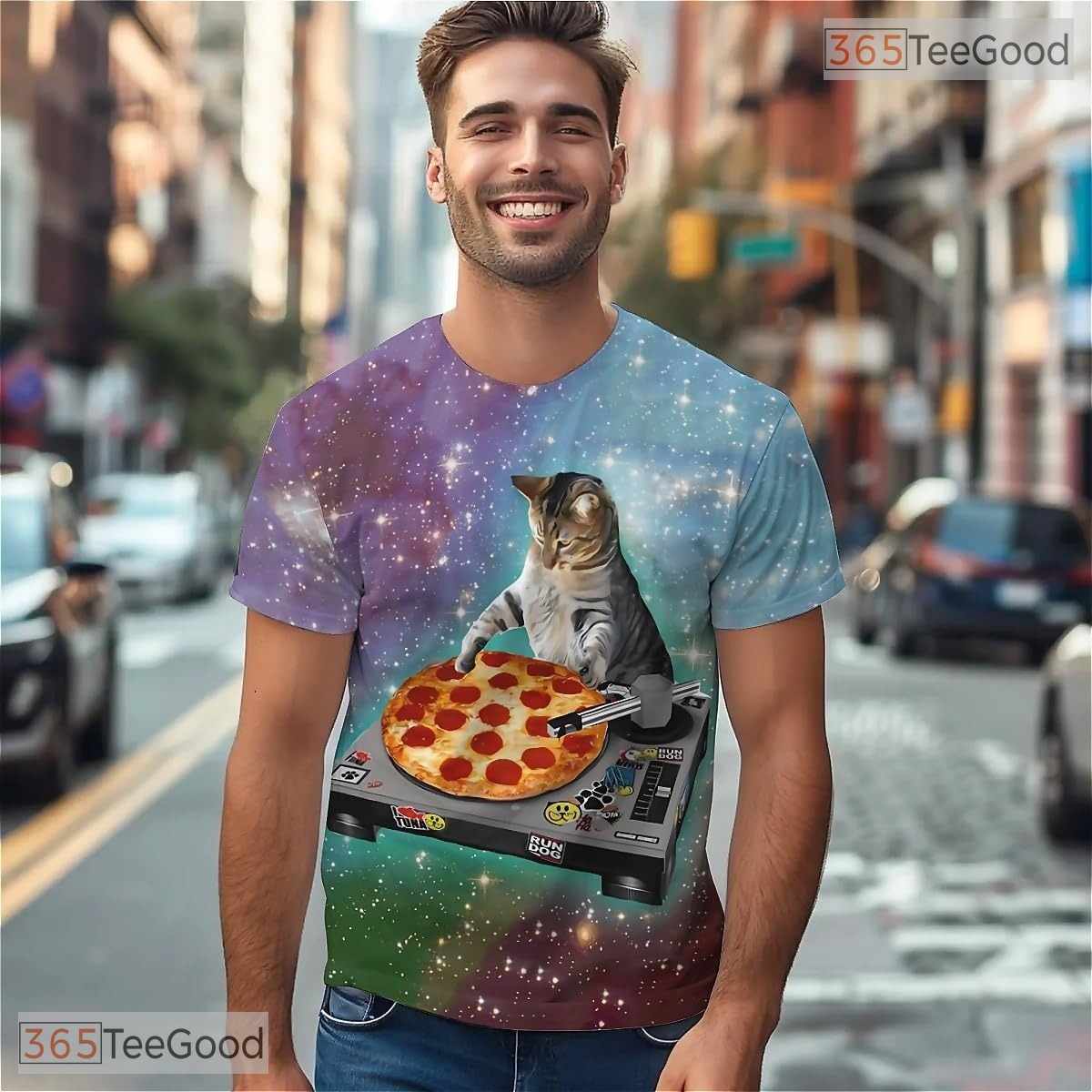 Funny Pizza Cat American Eagle Flag 3D Graphic Printed Casual Unisex Tee Shirt Top