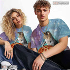Funny Pizza Cat American Eagle Flag 3D Graphic Printed Casual Unisex Tee Shirt Top