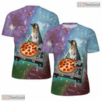 Funny Pizza Cat American Eagle Flag 3D Graphic Printed Casual Unisex Tee Shirt Top