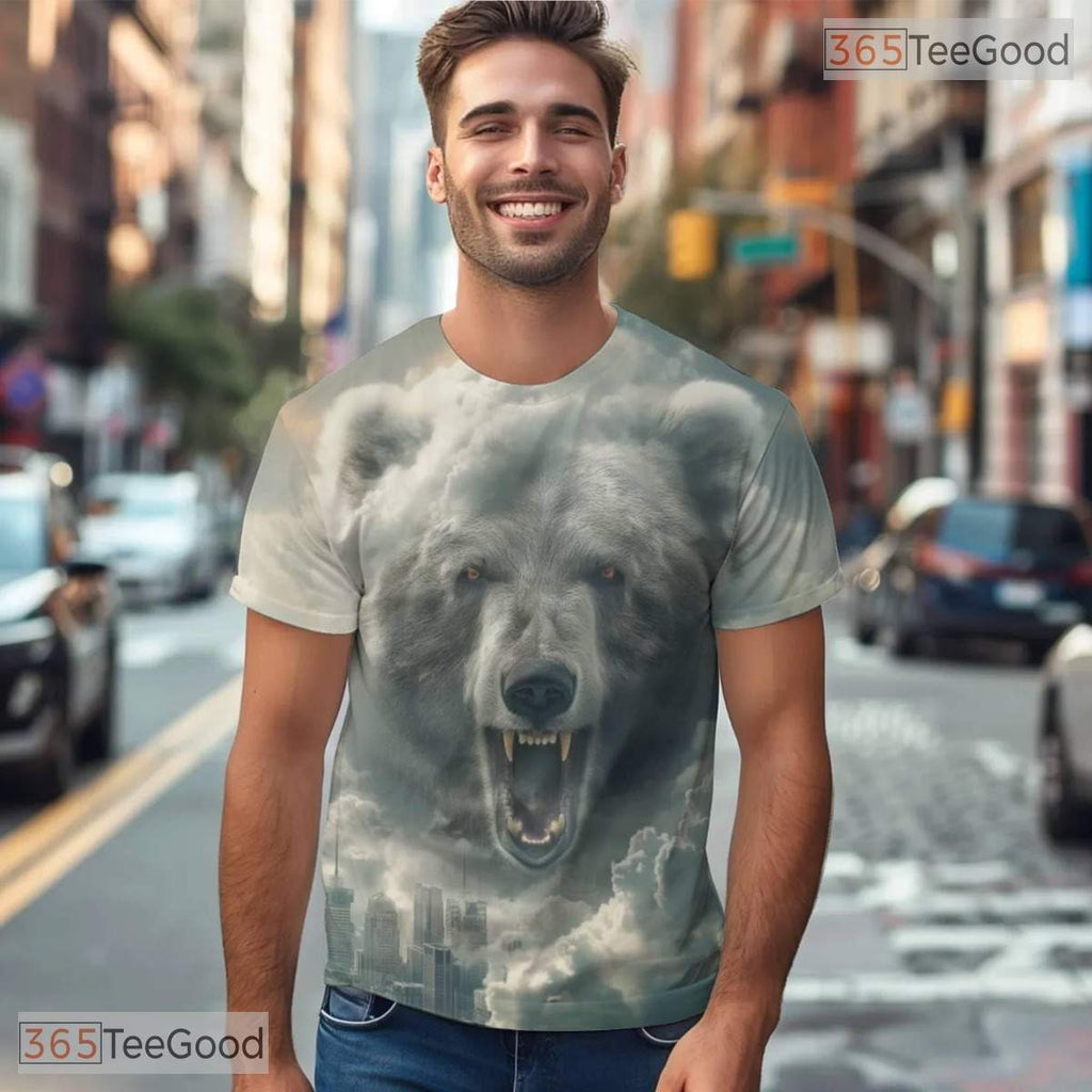 Polar Bear Urban City Graphic 3D Pattern Printed Casual Unisex T-Shirt Tops Style
