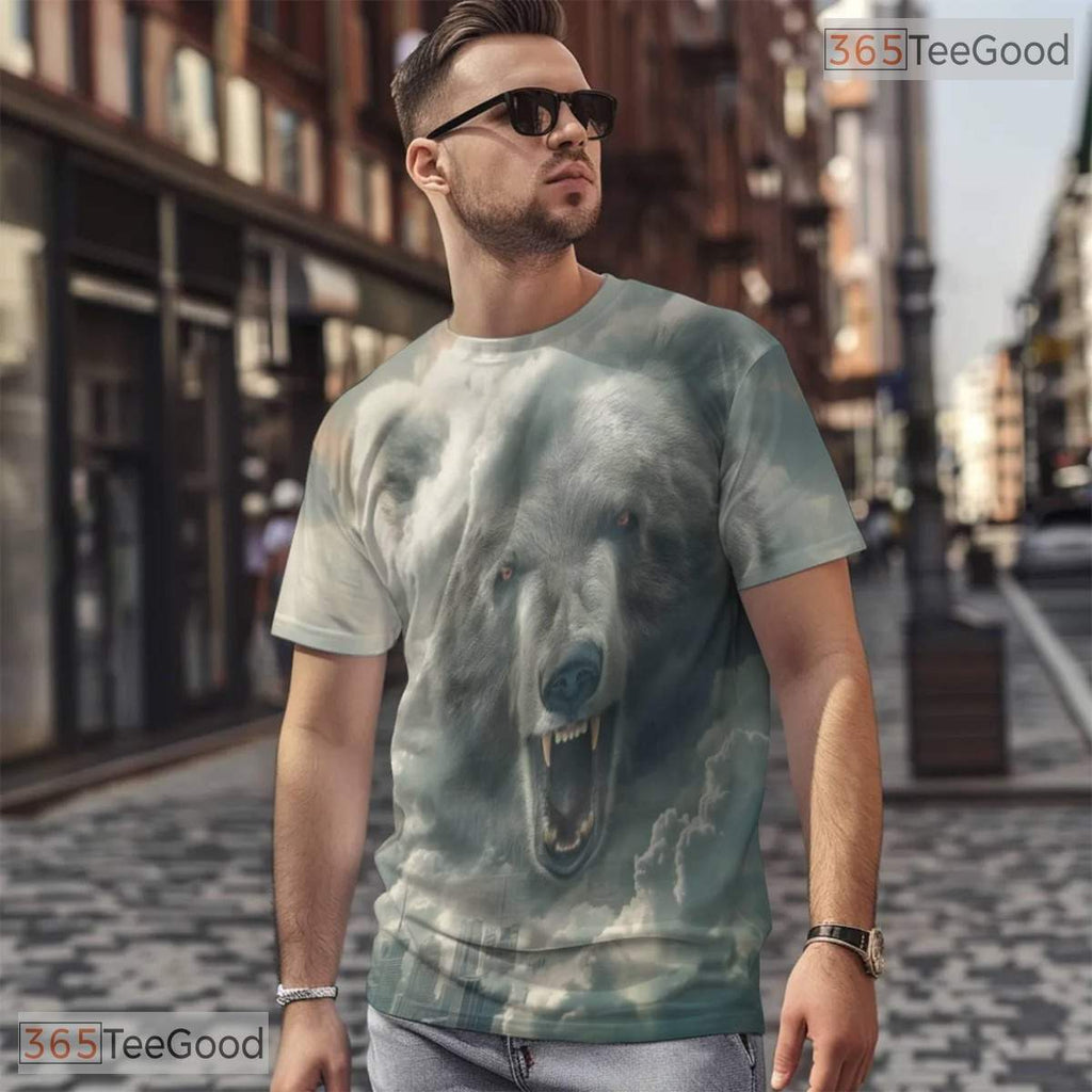 Polar Bear Urban City Graphic 3D Pattern Printed Casual Unisex T-Shirt Tops Style