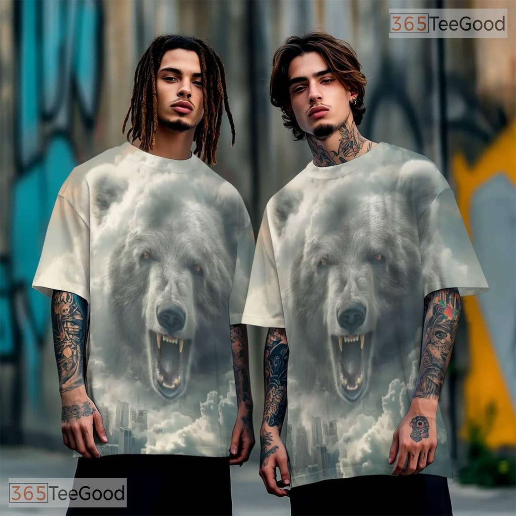 Polar Bear Urban City Graphic 3D Pattern Printed Casual Unisex T-Shirt Tops Style