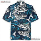 Polynesian Shark Tattoo Ocean Wave Hawaiian Shirt Men Women Tropical Style