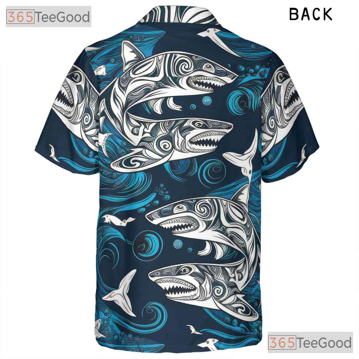 Polynesian Shark Tattoo Ocean Wave Hawaiian Shirt Men Women Tropical Style