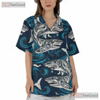 Polynesian Shark Tattoo Ocean Wave Hawaiian Shirt Men Women Tropical Style