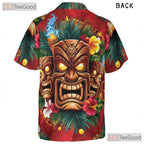 Polynesian Tiki Mask Hawaiian Shirt Men Women, Tribal Fire & Flower Print