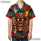 Polynesian Tiki Mask Hawaiian Shirt Men Women, Tribal Fire & Flower Print