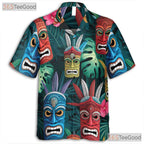 Polynesian Tiki Mask Hawaiian Shirt- Unisex Tropical Tribal Aloha Party Top