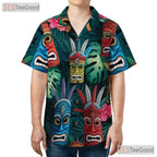 Polynesian Tiki Mask Hawaiian Shirt- Unisex Tropical Tribal Aloha Party Top