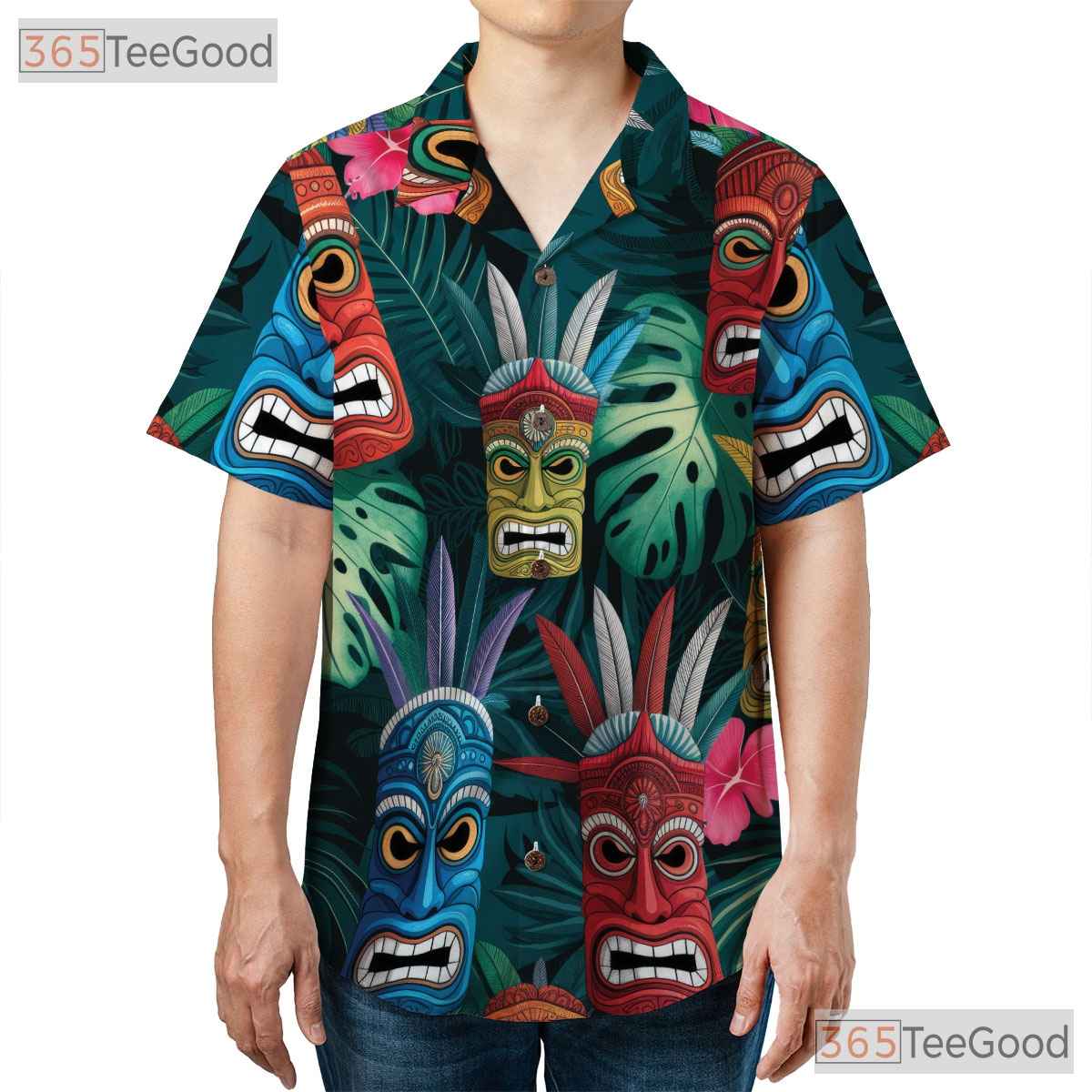 Polynesian Tiki Mask Hawaiian Shirt- Unisex Tropical Tribal Aloha Party Top