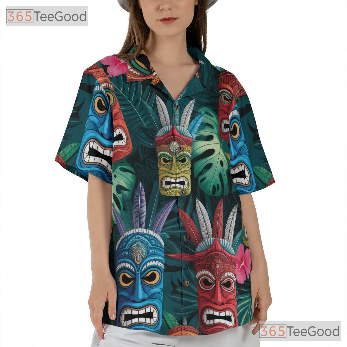 Polynesian Tiki Mask Hawaiian Shirt- Unisex Tropical Tribal Aloha Party Top