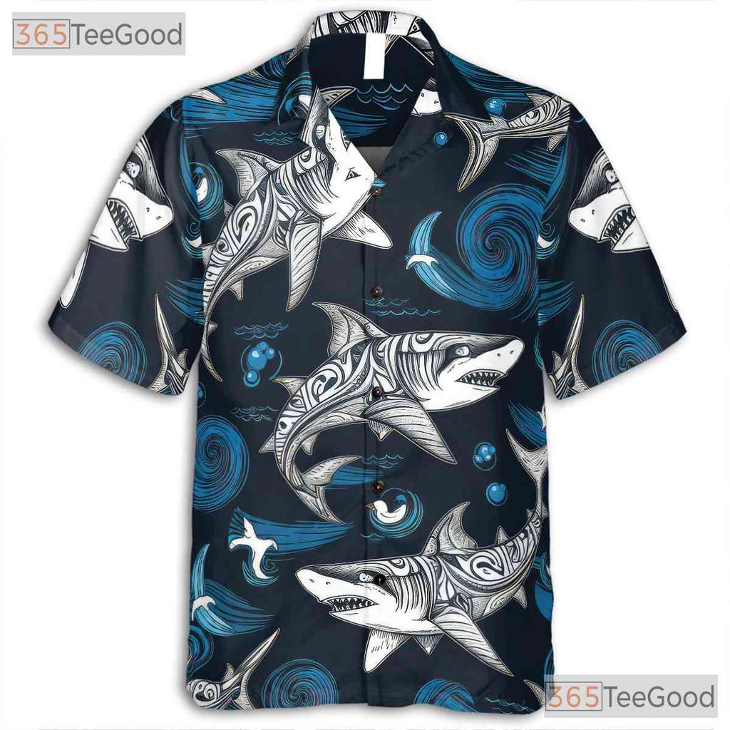Polynesian Tribal Shark Ocean Wave Hawaiian Shirt Unisex Summer Beach