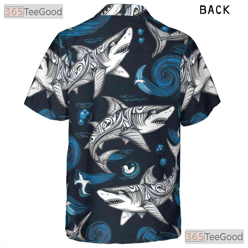 Polynesian Tribal Shark Ocean Wave Hawaiian Shirt Unisex Summer Beach