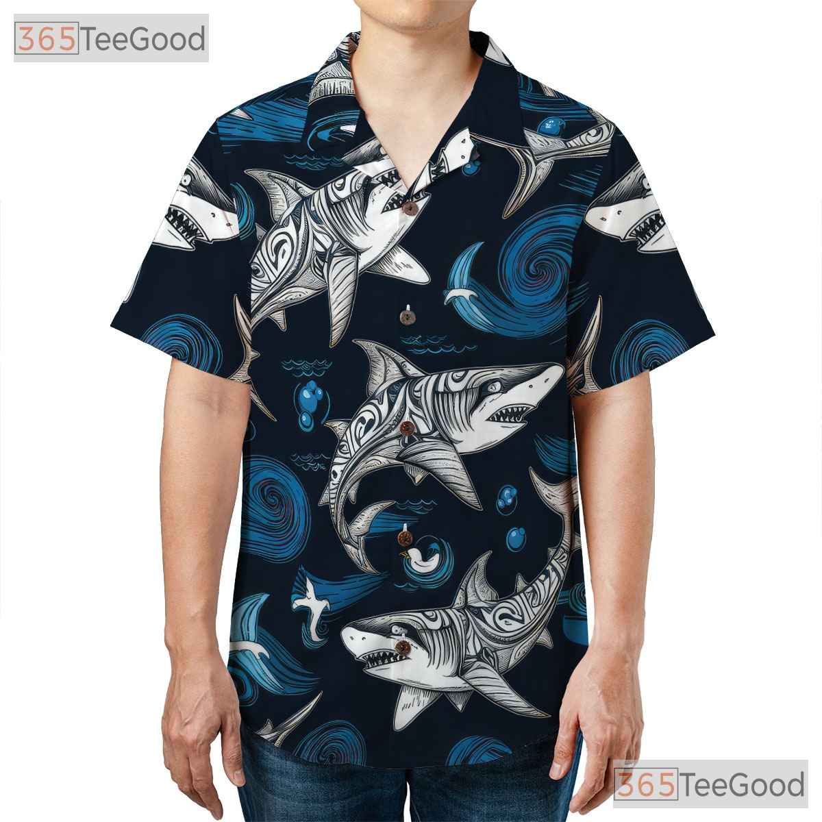 Polynesian Tribal Shark Ocean Wave Hawaiian Shirt Unisex Summer Beach