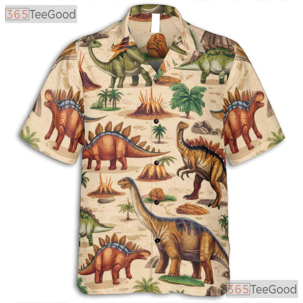 Prehistoric Dinosaur Hawaiian Shirt for Men - Jungle Volcano Beach Outfit