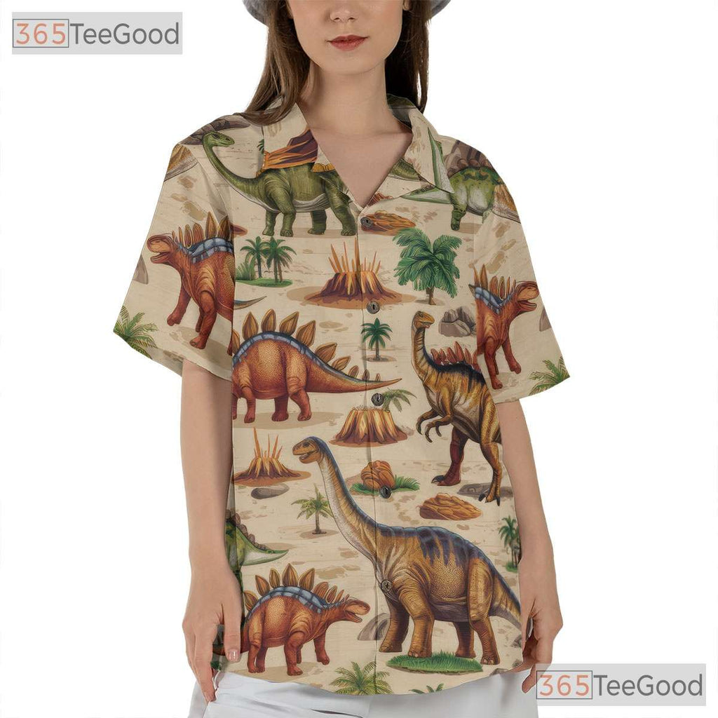 Prehistoric Dinosaur Hawaiian Shirt for Men - Jungle Volcano Beach Outfit