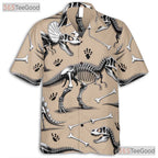 Prehistoric Dinosaur Skeleton Hawaiian Shirt- Unisex Fossil Print Beach Top