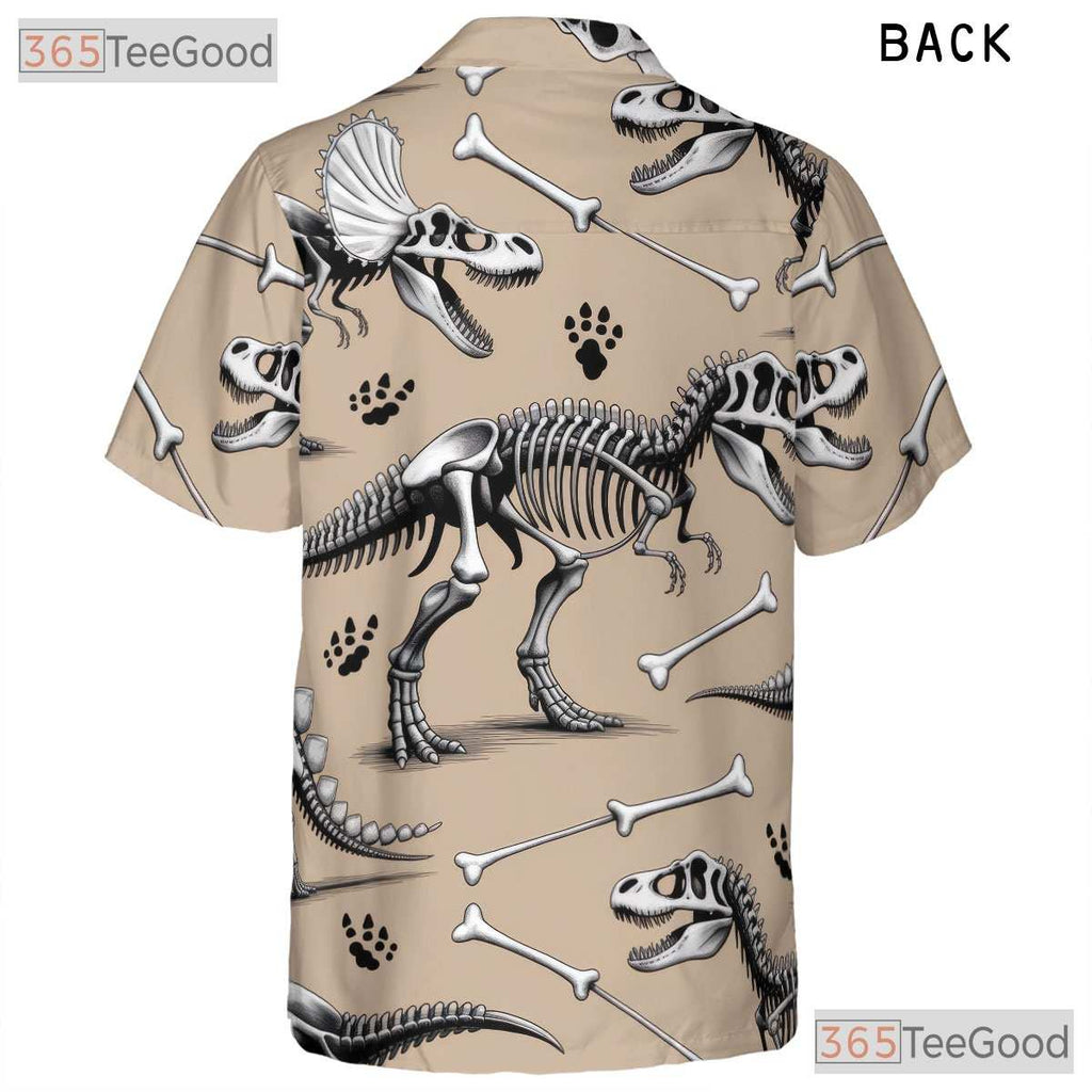 Prehistoric Dinosaur Skeleton Hawaiian Shirt- Unisex Fossil Print Beach Top