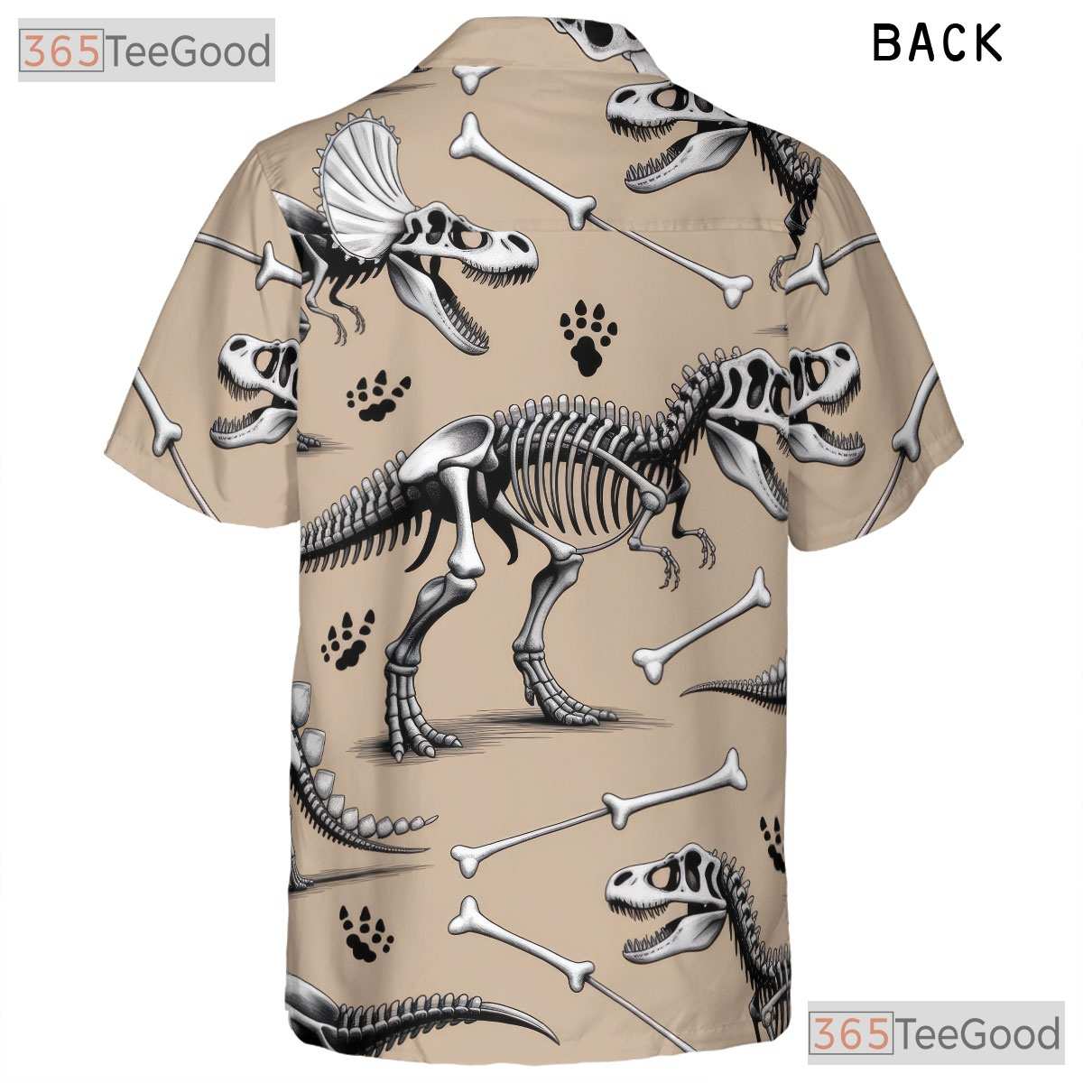 Prehistoric Dinosaur Skeleton Hawaiian Shirt- Unisex Fossil Print Beach Top