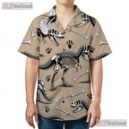 Prehistoric Dinosaur Skeleton Hawaiian Shirt- Unisex Fossil Print Beach Top
