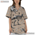 Prehistoric Dinosaur Skeleton Hawaiian Shirt- Unisex Fossil Print Beach Top
