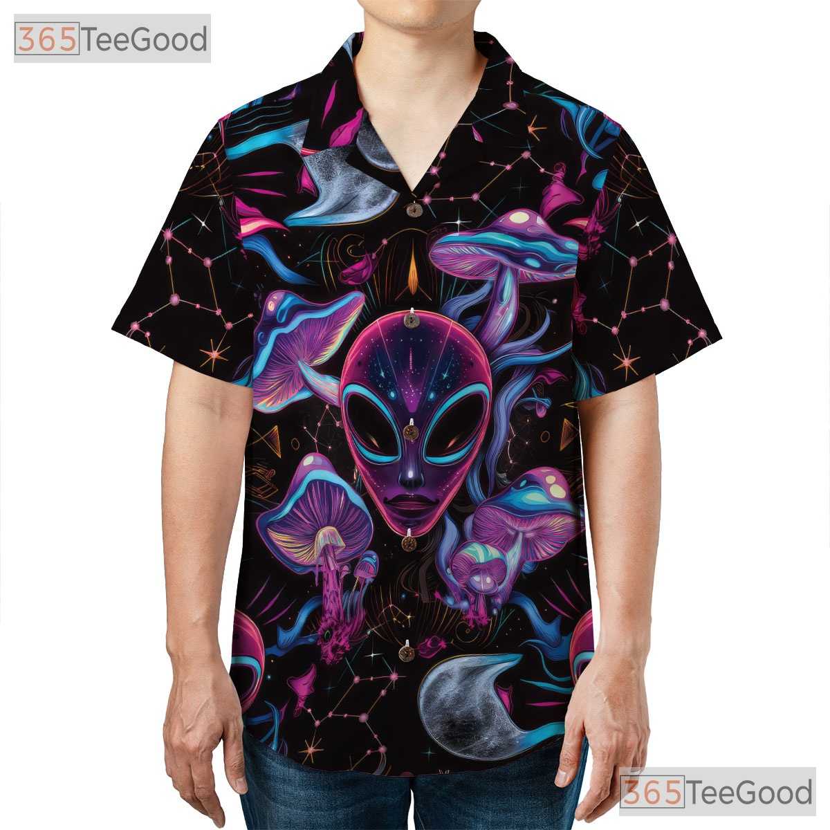 Psychedelic Alien Fantasy Mushroom Hawaiian Shirt Unisex Summer Vacation Top