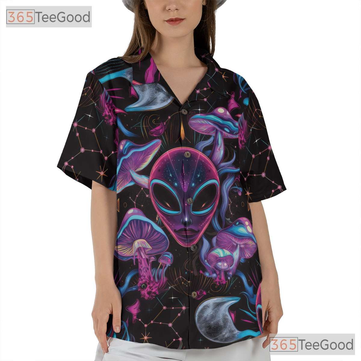 Psychedelic Alien Fantasy Mushroom Hawaiian Shirt Unisex Summer Vacation Top