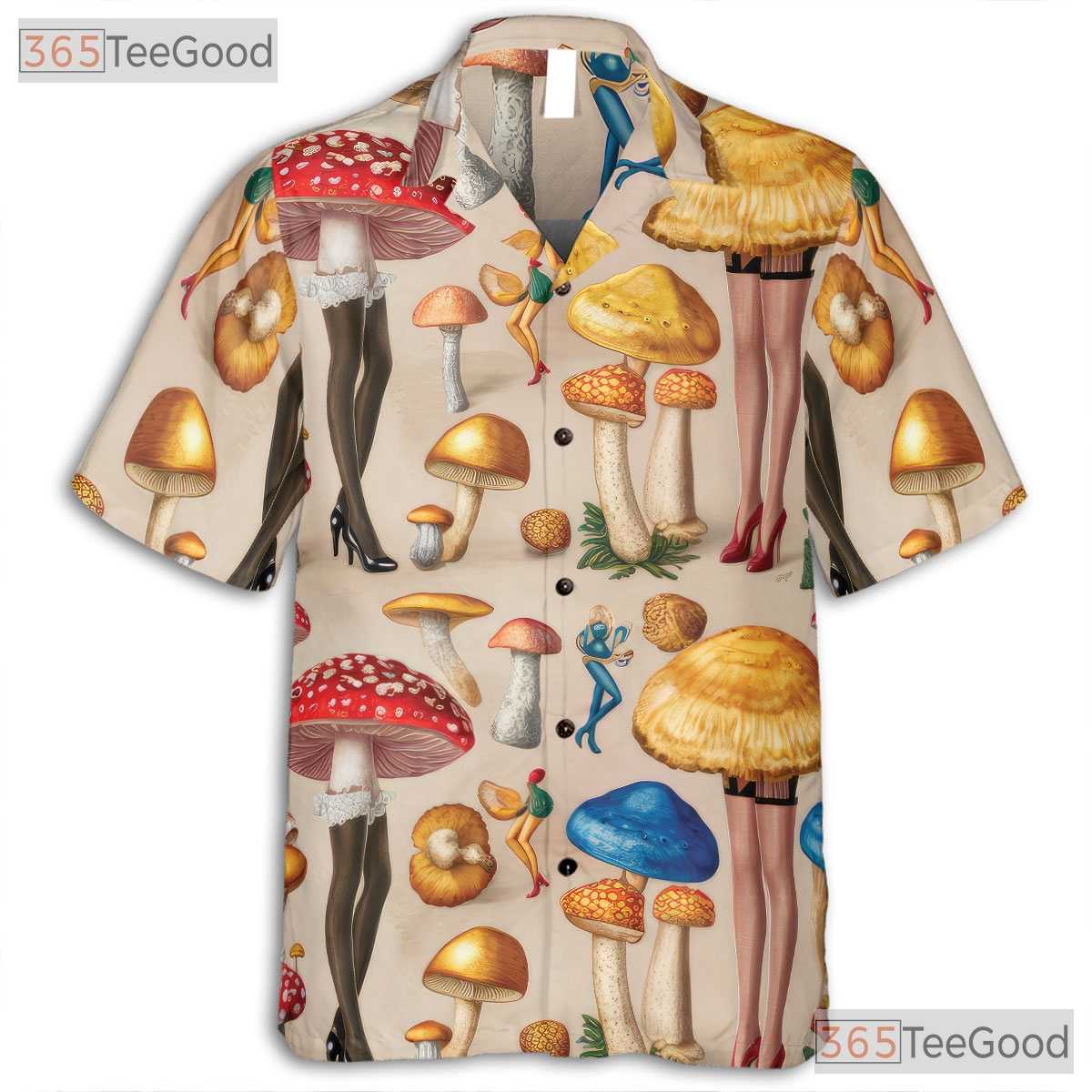 Psychedelic Mushroom Pin-Up Hawaiian Shirt Unisex Trippy Summer Beachwear