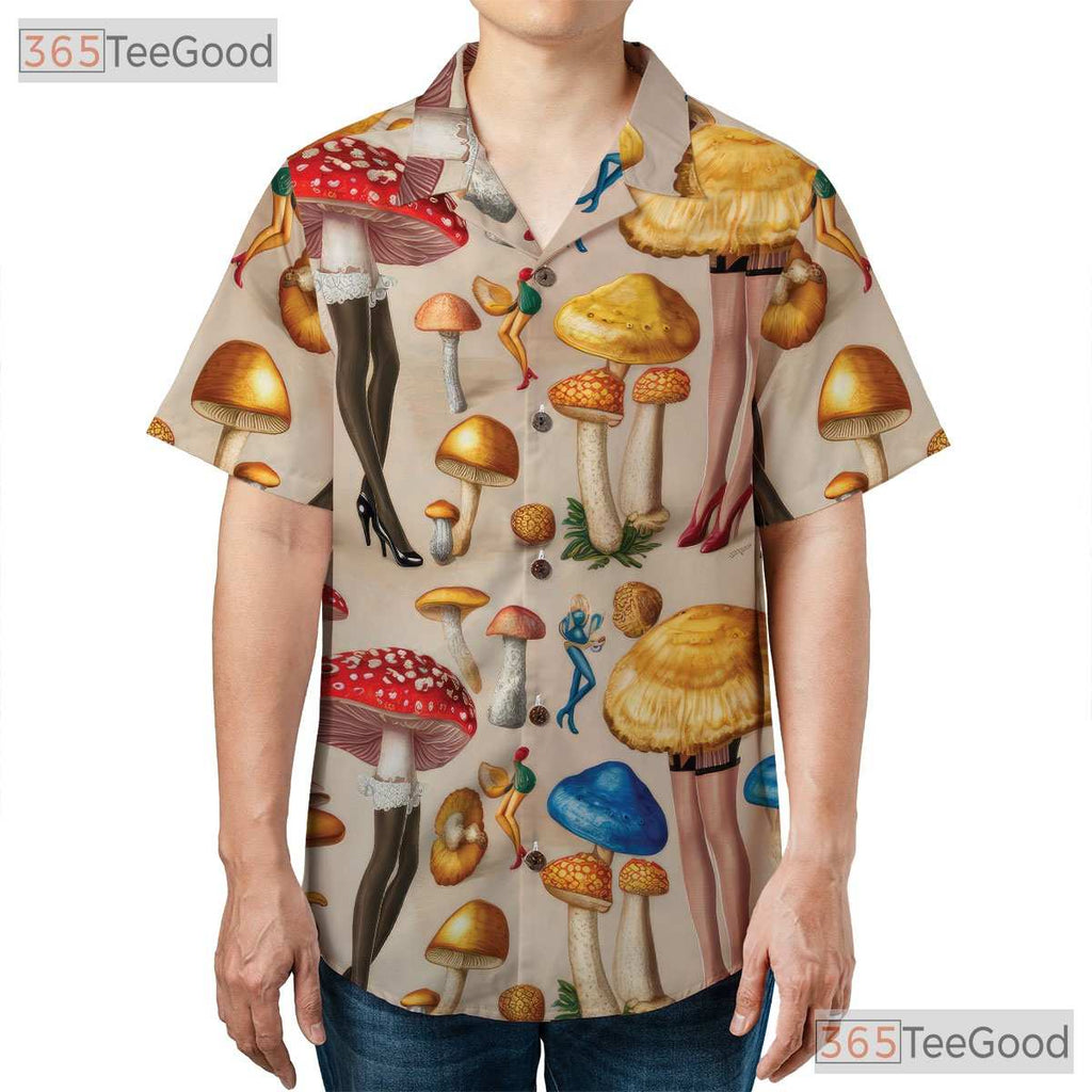 Psychedelic Mushroom Pin-Up Hawaiian Shirt Unisex Trippy Summer Beachwear
