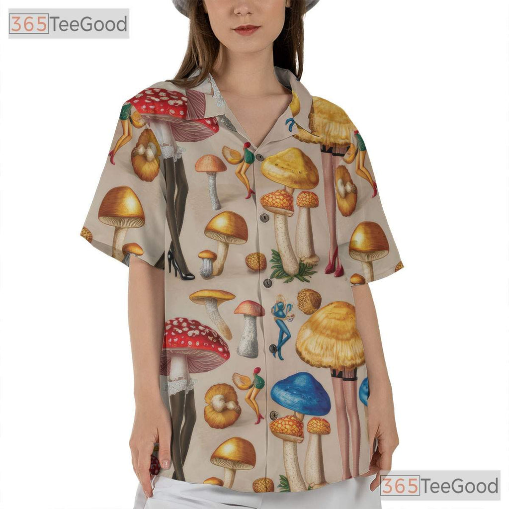 Psychedelic Mushroom Pin-Up Hawaiian Shirt Unisex Trippy Summer Beachwear