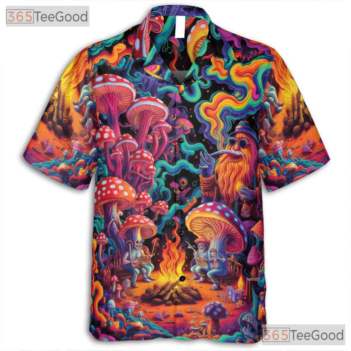 Psychedelic Mushroom Trippy Hawaiian Shirt Unisex Summer Festival Wear Top